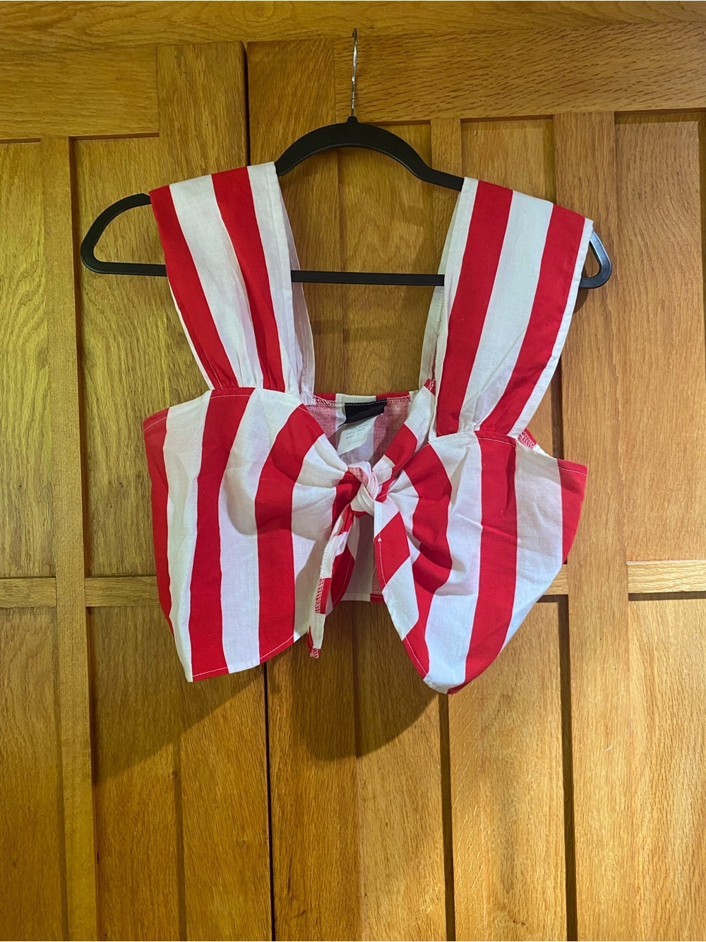 Vintage Striped Red & White Tie-Front Cotton Crop Top